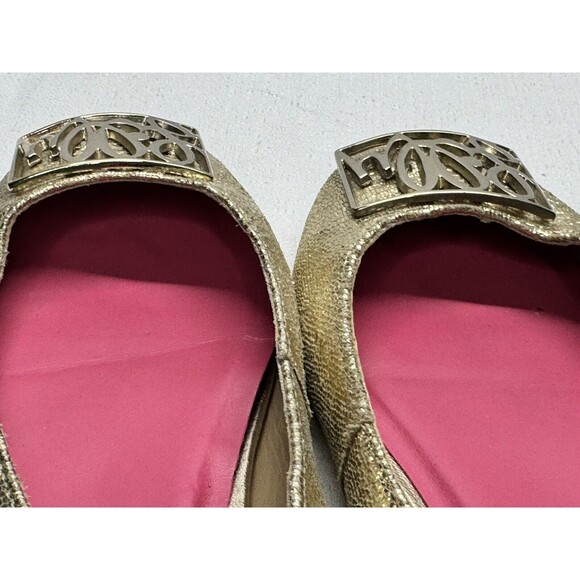 Lilly Pulitzer‎ Metallic Gold Logo Classic Leather Ballet Flats Sz. 7 - Picture 8 of 8